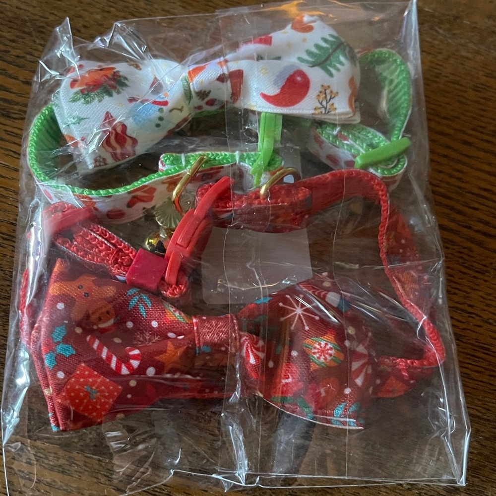 Festive Pet Collar Set with Bow Tie Cat or Small Dog